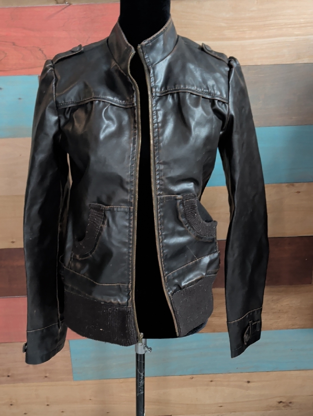 Vanity Dark Brown Faux Leather Zip Front Jacket